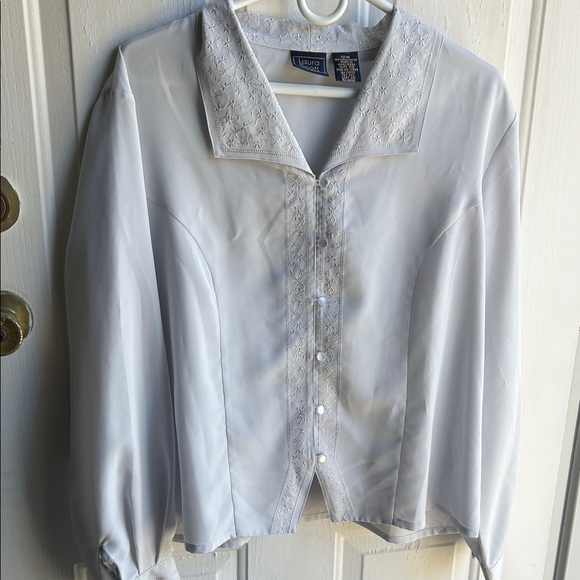Laura Scott Cream, grayish, silver Floral Embroidered blouse - Picture 1 of 8